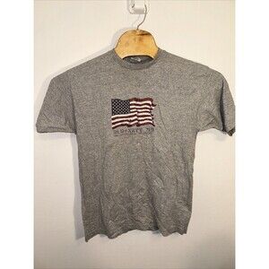 VINTAGE OLD NAVY 1999 USA FLAG GRAPHIC T-SHIRT ( MENS Small ) GRAY Stain